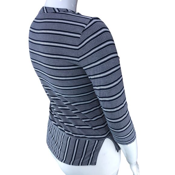 Talbots Womens Size MP Navy Blue Striped TShirt Top Slit Neck - Picture 7 of 14